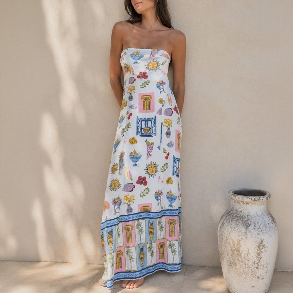 Japna Greece Cotton Blend Strapless Maxi Dress Size S